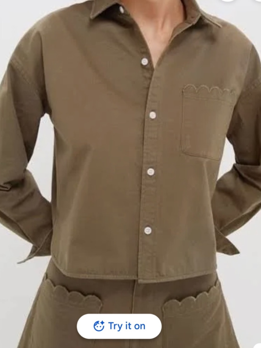 Tuckernuck Army Cropped Chino Button Down Scalloped Pocket